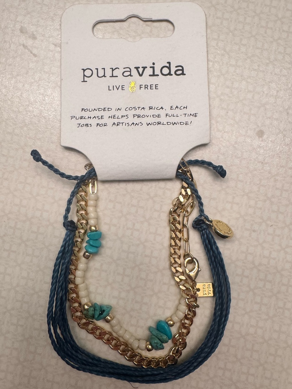 Pura Vida Blue & Turquoise Layered Bracelet Set with Gold Accents